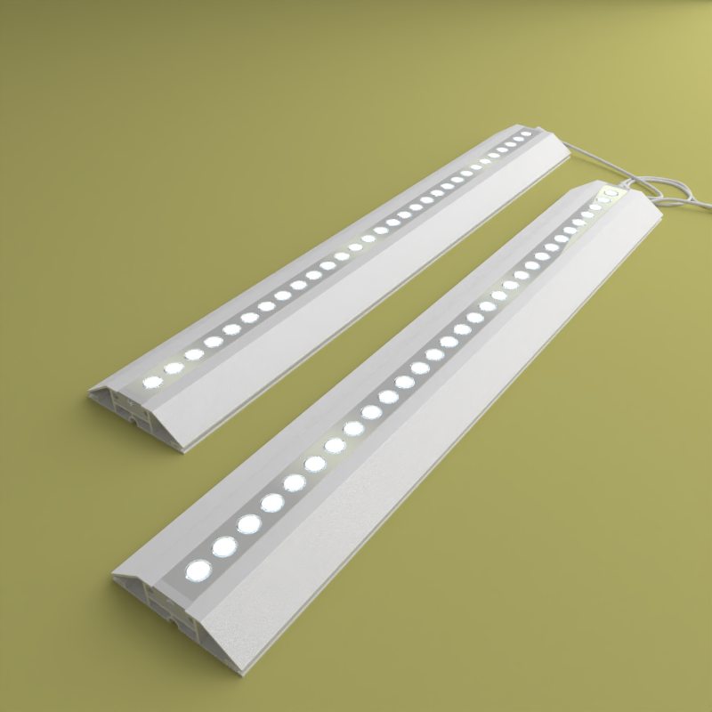 zwei PIXLIP GO Profile mit LED leuchtend auf gelbem Boden