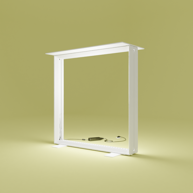 PIXLIP GO Counter S mit weißer Thekenplatte und ohne Textildruck im gelbem Raum