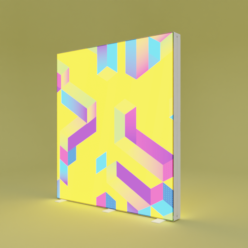 PIXLIP GO Lightbox mit Textildruck im gelbem Raum