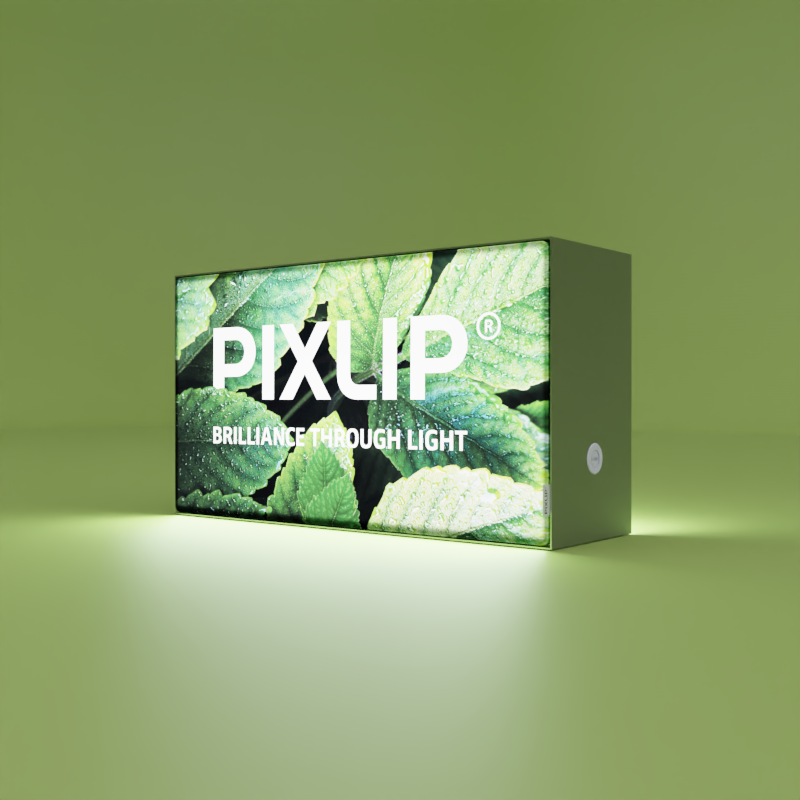 PIXLIP EXPO Musterrahmen mit Textildruck im grünem Raum