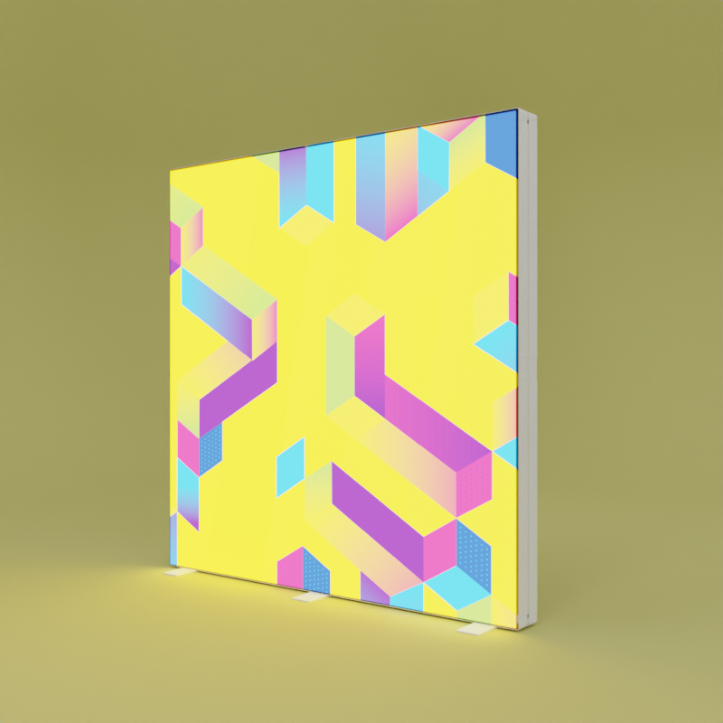 PIXLIP GO Lightbox mit Textildruck im gelbem Raum